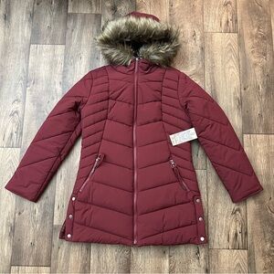 Maralyn & Me Hooded Womens Juniors Collection Puffer Jacket Size M Red Wine